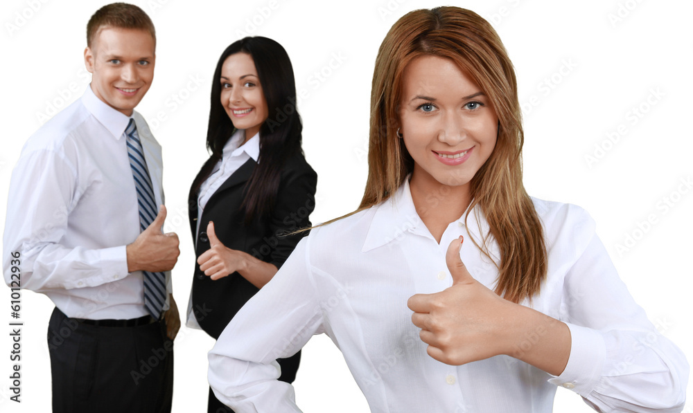Happy Woman in the Background of Co-Workers - Isolated Happy Woman in the Background of Co-Workers - Isolated