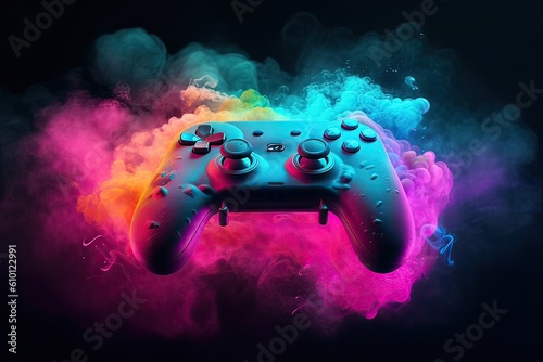 Wallpaper style gamepad portrait, decorated with colored lights or colored smoke.