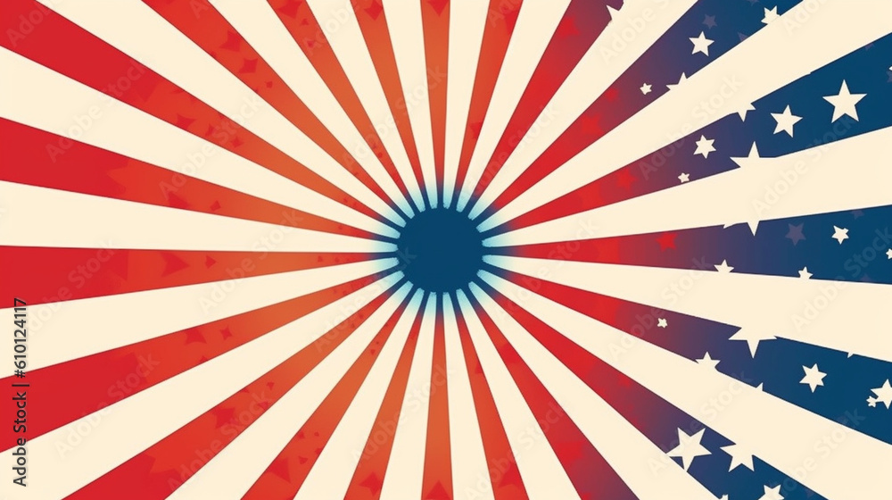 Fototapeta premium Radial Vintage Patriotic American Themed Background - Fourth of July, Veterans Day, Memorial Day, Flag Day, and President's Day Sales - USA Red, White and Blue - Generative AI