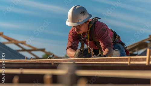 construction worker working at roof installation