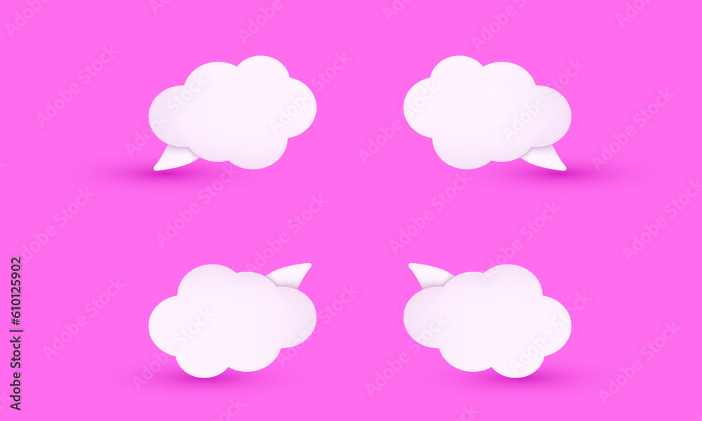modern 3d realistic pink cute set collection cloud speech bubble illustration trendy icon style object symbols isolated on background
