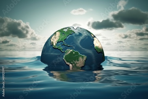Planet in the water. Climate change concept. AI generated  human enhanced