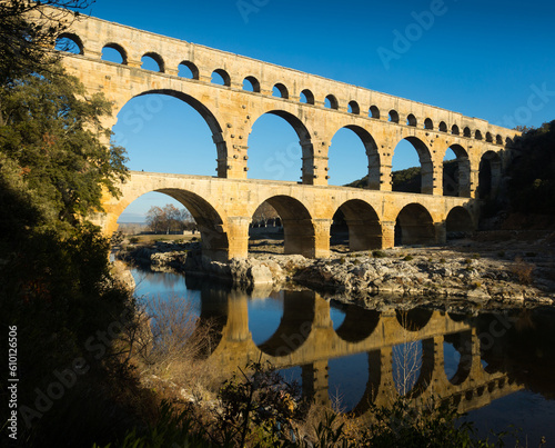 View on The Aqueduct Bridge over river in France outdoor.