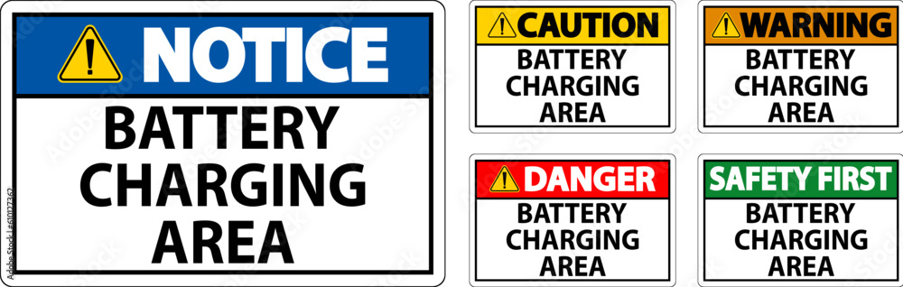 Warning Sign Battery Charging Area On White Background