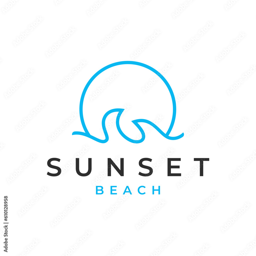 Simple Line Art sunset stock vector logo design Simple Line Art sunset stock vector logo design