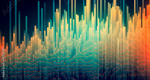 Stock exchange charting data image  dark azure and orange  light green and crimson. Generative Ai