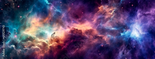 Colorful galaxy in space, in the style of detailed texture, ethereal and otherworldly atmosphere, textures, mysterious dreamscapes, nebula galaxy, dreamlike atmosphere, sci-fi. Generative, Ai.