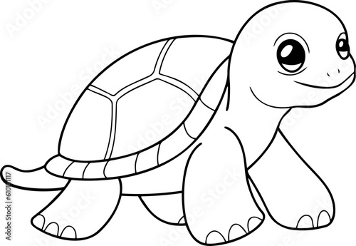 Turtle vector illustration. Black and white outline Turtle coloring book or page for children