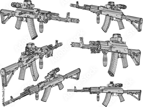 Vector illustration cartoon sketch of modern rifle automatic rifl photo