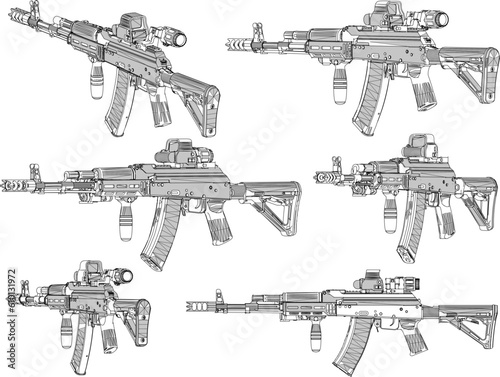 Vector illustration cartoon sketch of modern rifle automatic rifle