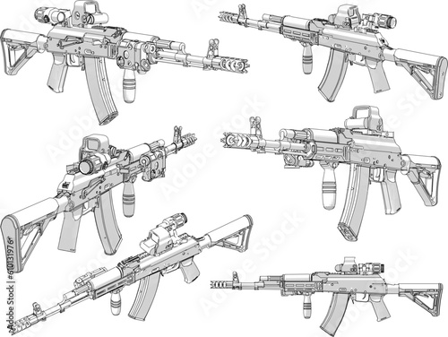 Vector illustration cartoon sketch of modern rifle automatic rifle