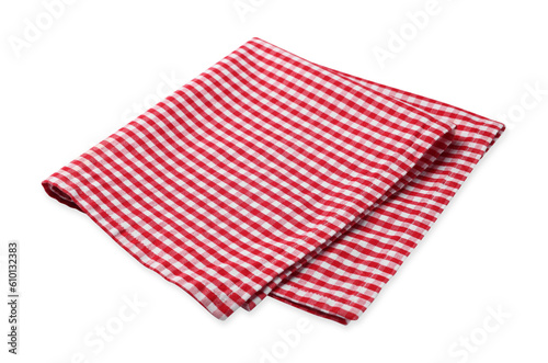 New red checkered tablecloth on white background