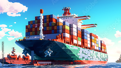 Cargo ship in the sea. Generative AI.