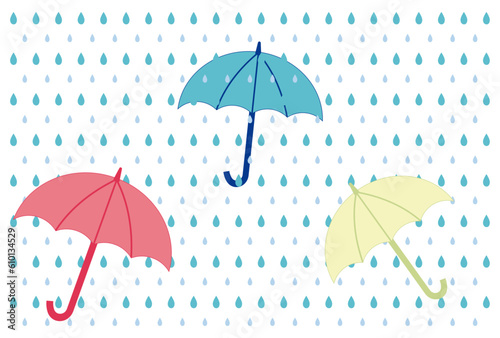 雨粒のパターン柄と可愛い雨傘の背景