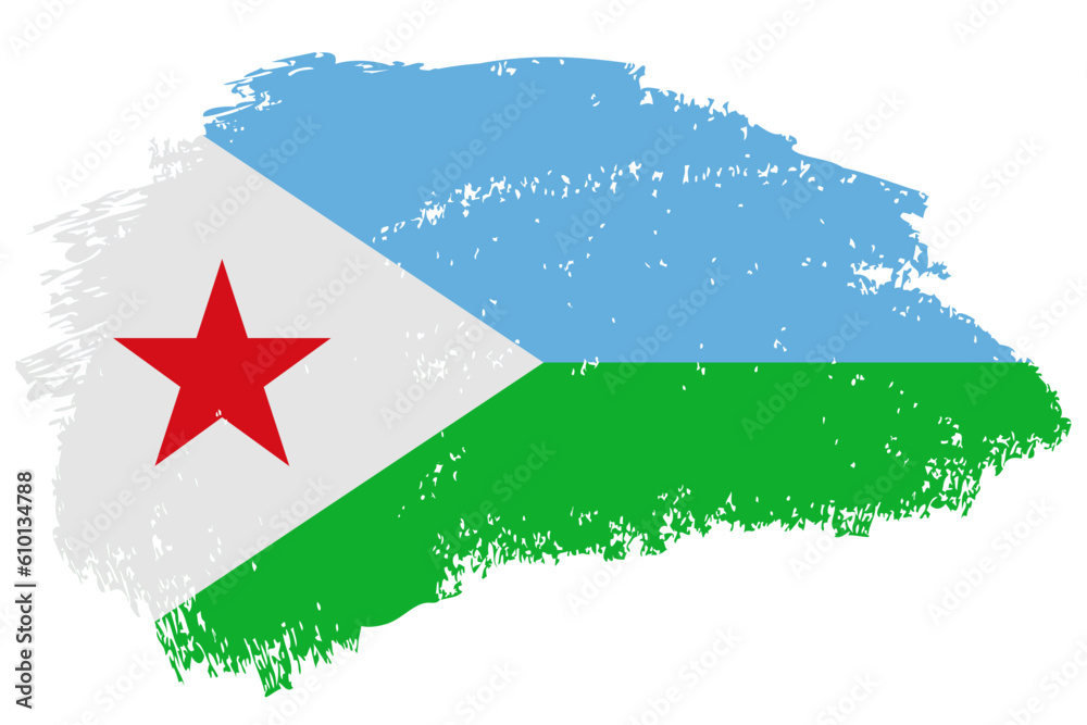 Fototapeta premium Djibouti brush stroke flag vector background. Hand drawn grunge style Djiboutian isolated banner