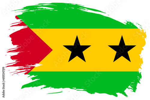 Sao Tome and Principe brush stroke flag vector background. Hand drawn grunge style isolated banner
