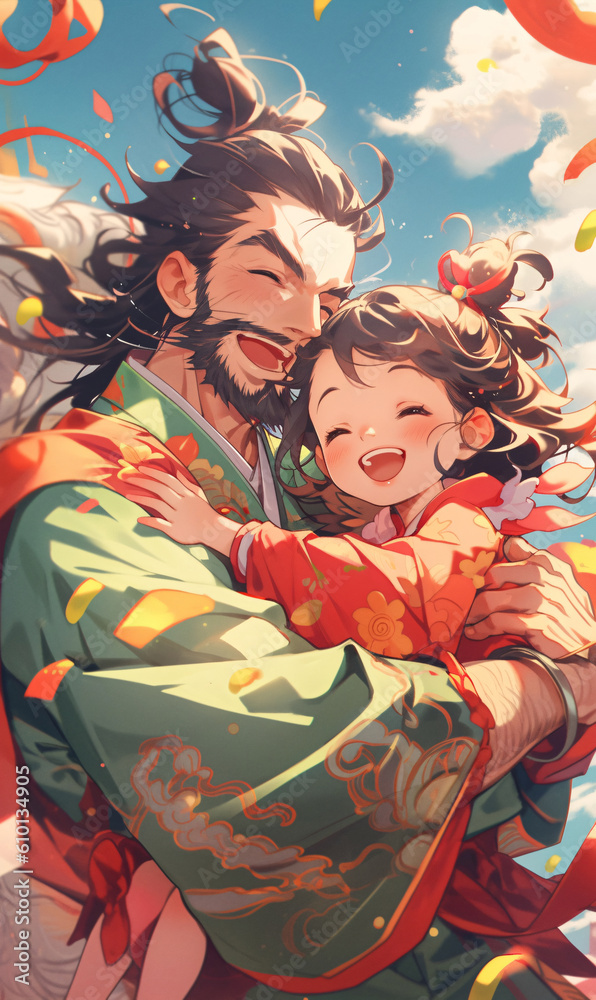 warm and happy scene illustration of father holding child warm and happy scene illustration of father holding child