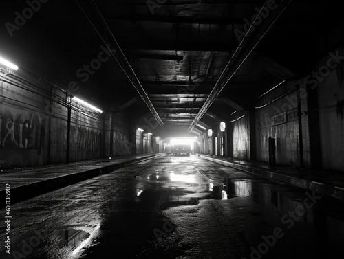 Old wet tunnel in night