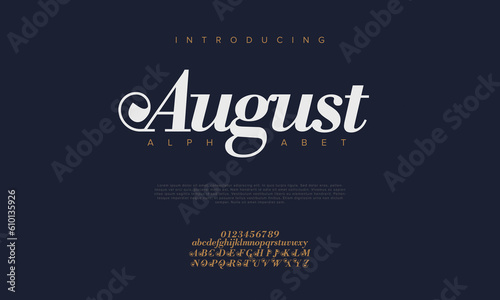 Elegant luxury abstract wedding fashion logo font alphabet. Minimal classic  urban fonts for logo, brand etc. Typography typeface uppercase lowercase and number. vector illustration
