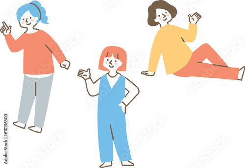 何かを説明している女性のセット_色