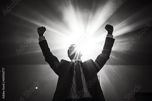 Silhouette of a Businessman in a Victory Pose. generative ai