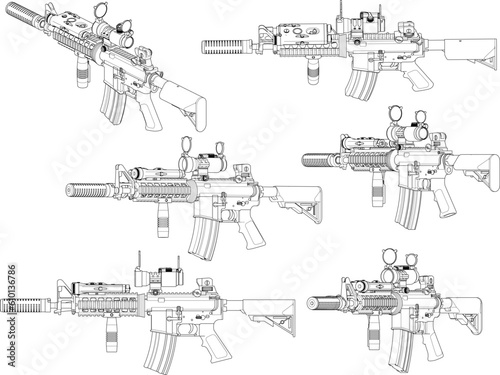 Vector illustration sketch of modern advanced combat war rifle