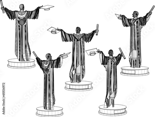 Vector illustration sketch of symbolic bachelor statue with graduation