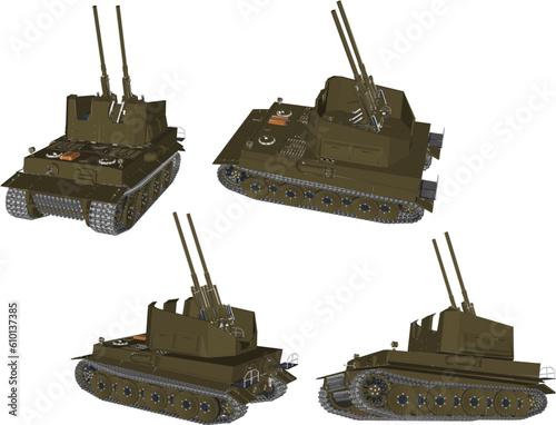 Vector sketch illustration of a battle tank full of weapons for battle
