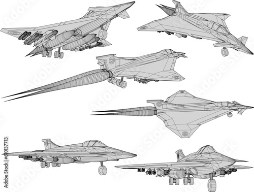 Vector sketch illustration of a fully armed navy advanced fighter warplane