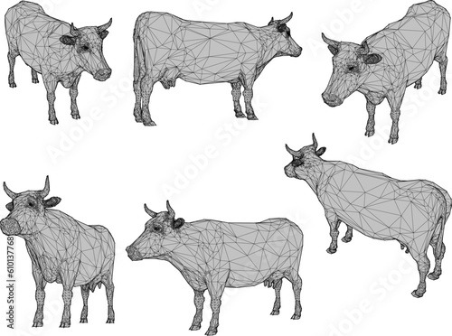 Vector sketch illustration of cartoon fat cow farm animal with lots of meat