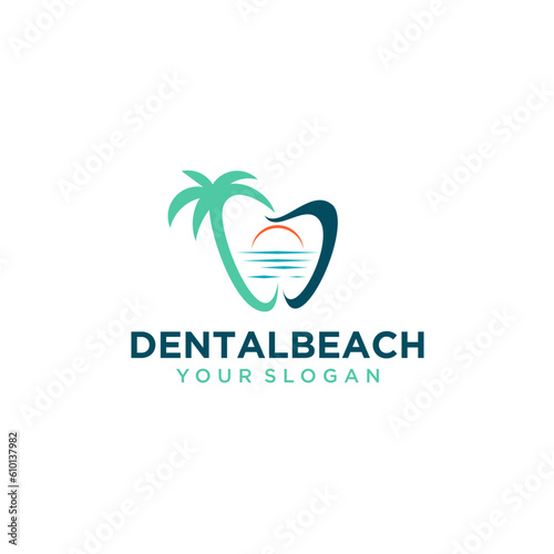 dental logo design with beach and palm