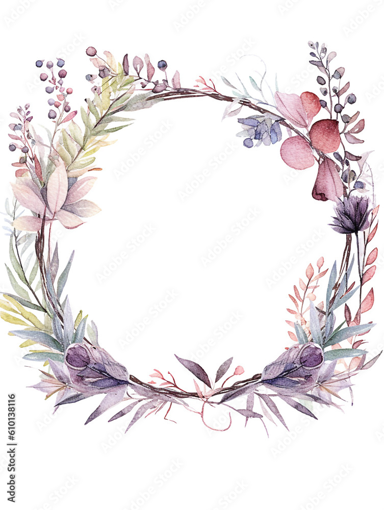 Circle Flower Frame in Watercolor Style AI Generated