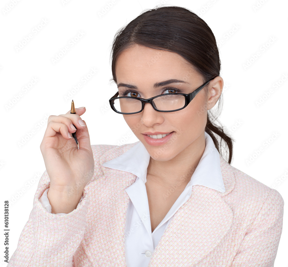 Close-up portrait of young businesswoman isolated on white background Close-up portrait of young businesswoman isolated on white background