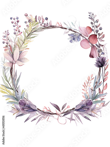Circle Flower Frame in Watercolor Style AI Generated © vectorystock