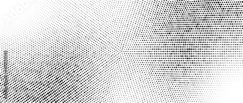 Radial halftone gradient background. Dotted concentric texture with fading effect. Black and white circle shade wallpaper. Grunge rough vector backdrop