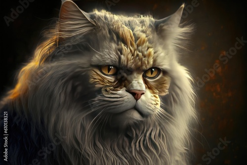 Domestic long-haired cat portrait. Illustration. Isolated. Closeup. photo