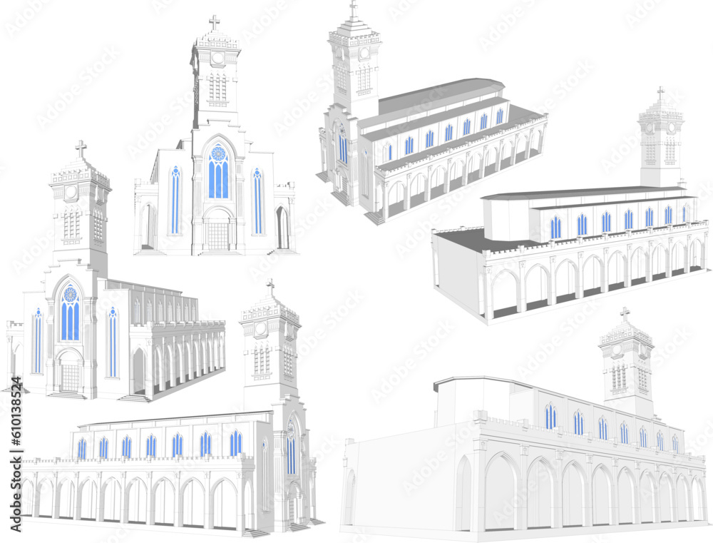 Vintage vatican old holy church illustration vector sketch with tower
