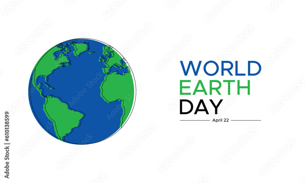 Simple minimalist World Earth Day poster banner design with green earth globe.