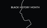Black silhouette of a woman's head with the words Black History Month on a black background.