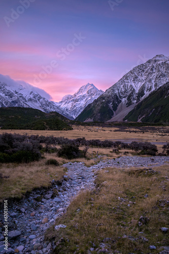 Sunset over Aoraki Mt Cook National Park, New Zealand