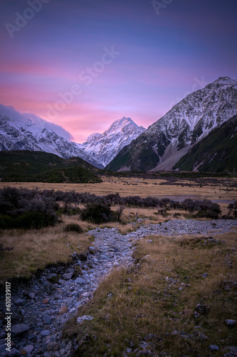 Sunset over Aoraki Mt Cook National Park, New Zealand