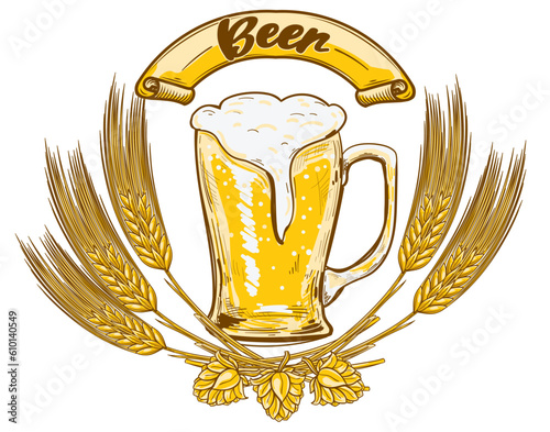 Glass of beer - drawn decorative emblem