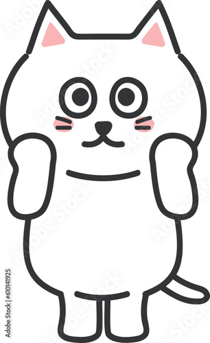 White cartoon cat encouraging someone, vector illustration.