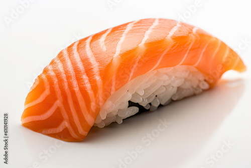 Salmon sushi, white background