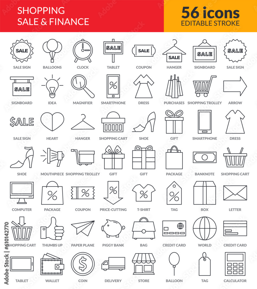 Big set of isolated Shopping and Sale line icons. Big set of isolated Shopping and Sale line icons.