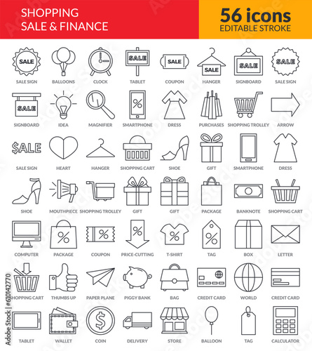 Big set of isolated Shopping and Sale line icons.