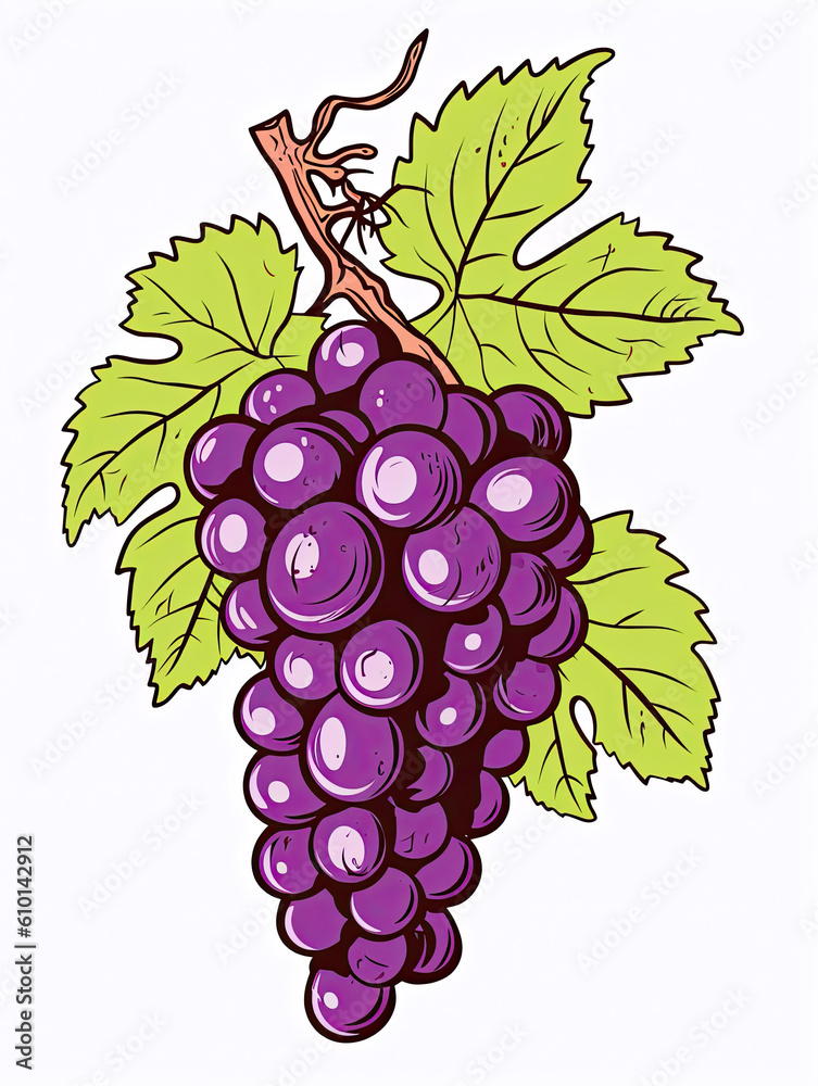 Fototapeta premium Cartoon grape, food, fruit, snack, healthy, kids, wall art, tuscan, wine. Generative AI 