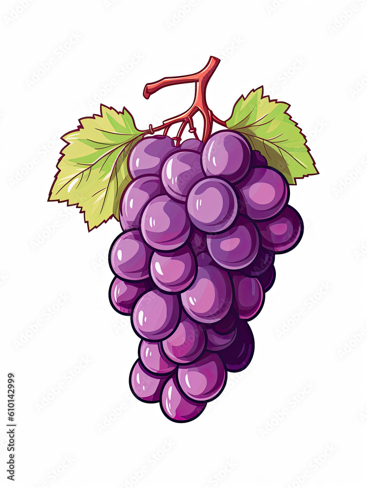 Fototapeta premium Cartoon grape, food, fruit, snack, healthy, kids, wall art, tuscan, wine. Generative AI 