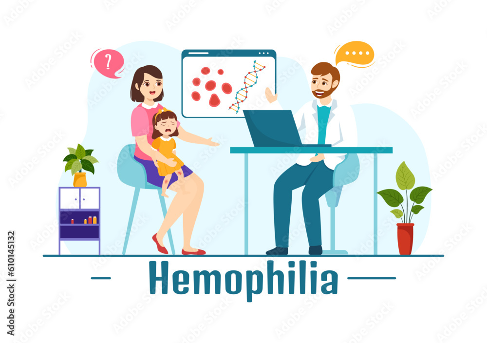 Hemophilia Vector Illustration with Doctor Examining Injured Knee or Joint and Blood Disorders in Kids Healthcare Cartoon Hand Drawn Templates Hemophilia Vector Illustration with Doctor Examining Injured Knee or Joint and Blood Disorders in Kids Healthcare Cartoon Hand Drawn Templates