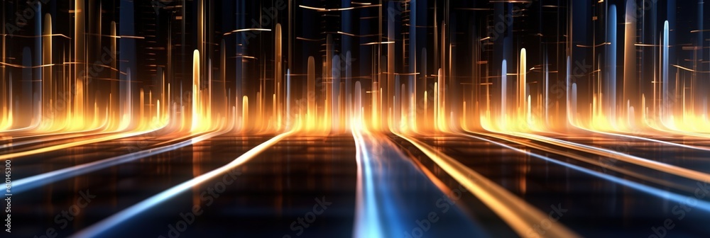 abstract futuristic background with Gold blue glowing neon moving high speed wave lines and bokeh lights. Data transfer concept Fantastic wallpaper, Ai Generative abstract futuristic background with Gold blue glowing neon moving high speed wave lines and bokeh lights. Data transfer concept Fantastic wallpaper, Ai Generative